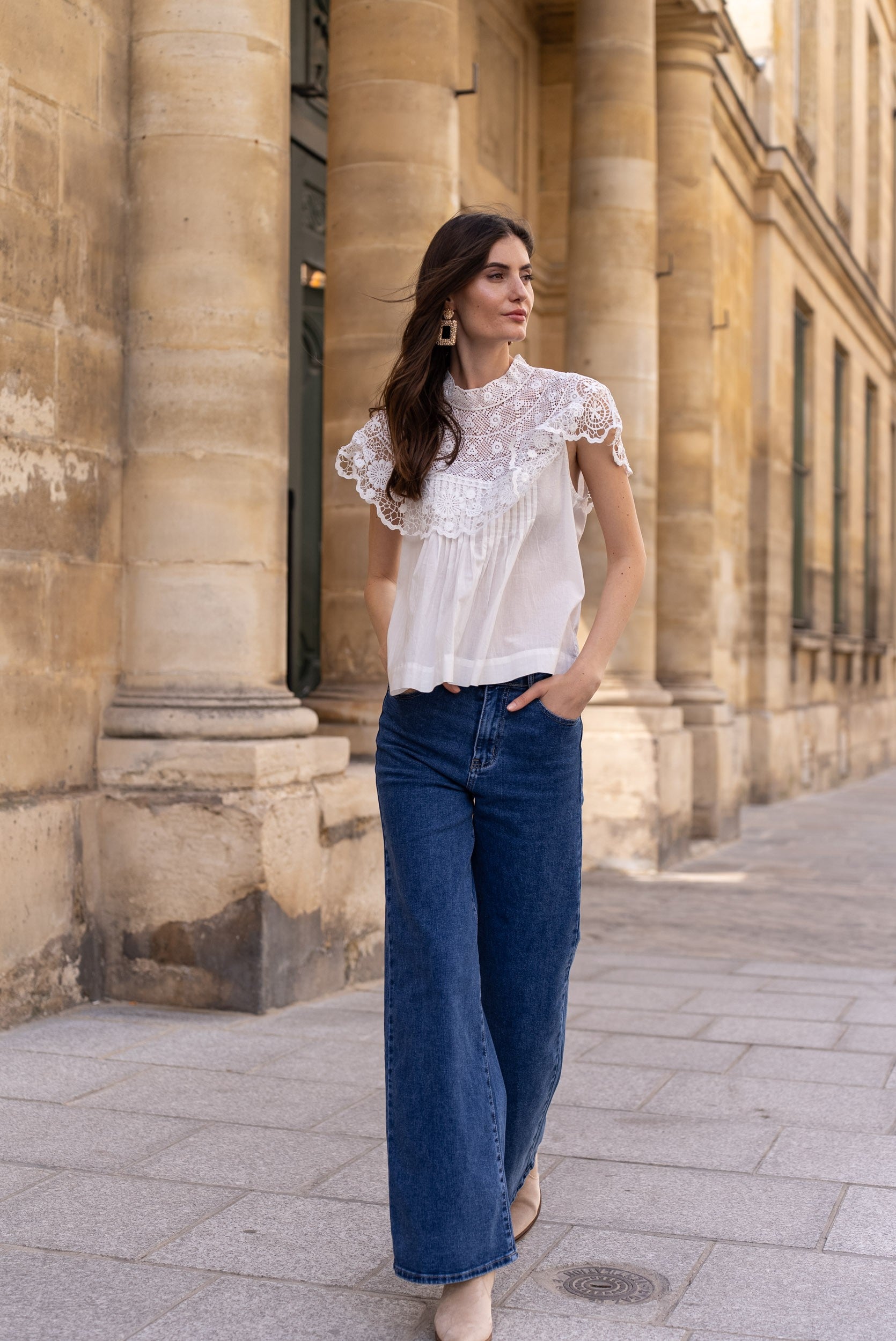 Top Victoria en coton col guipure