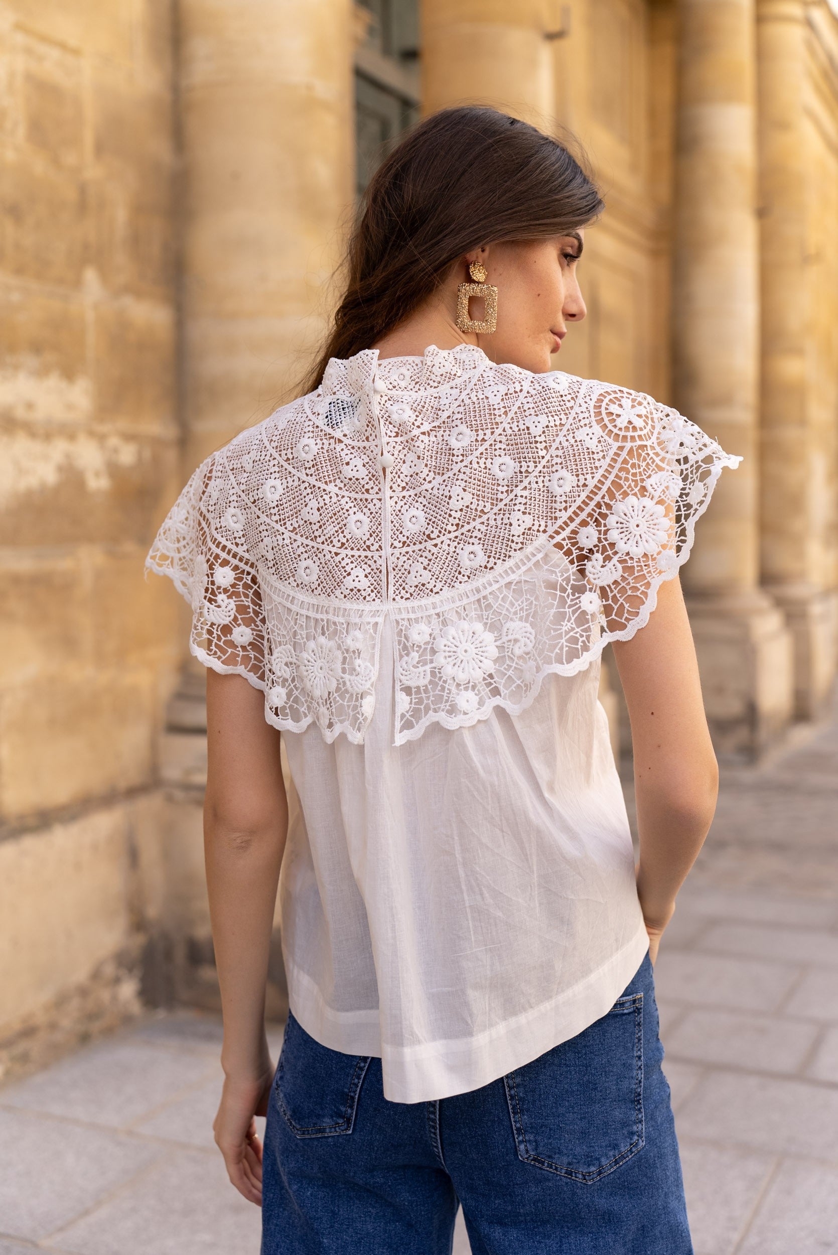 Top Victoria en coton col guipure