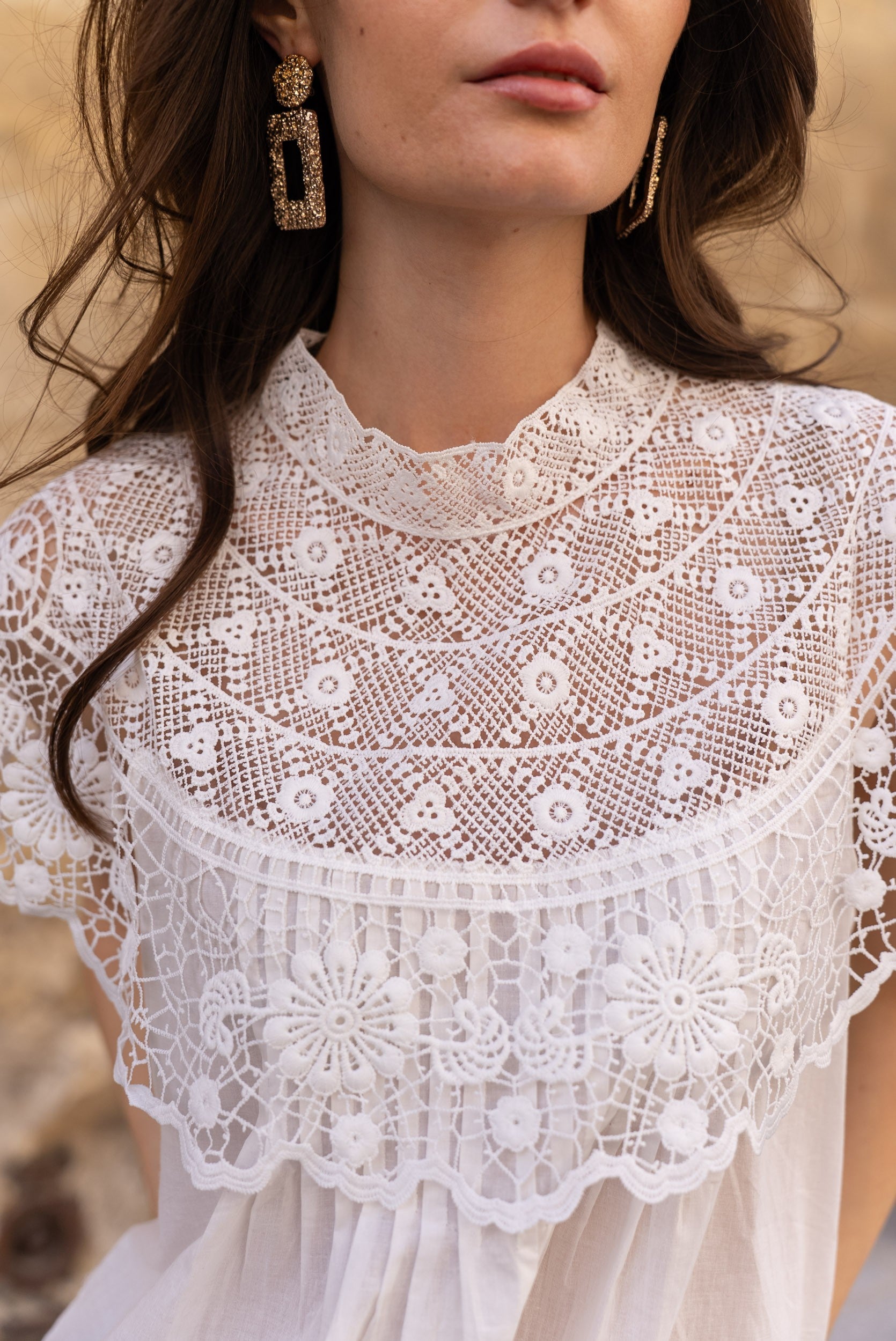 Top Victoria en coton col guipure