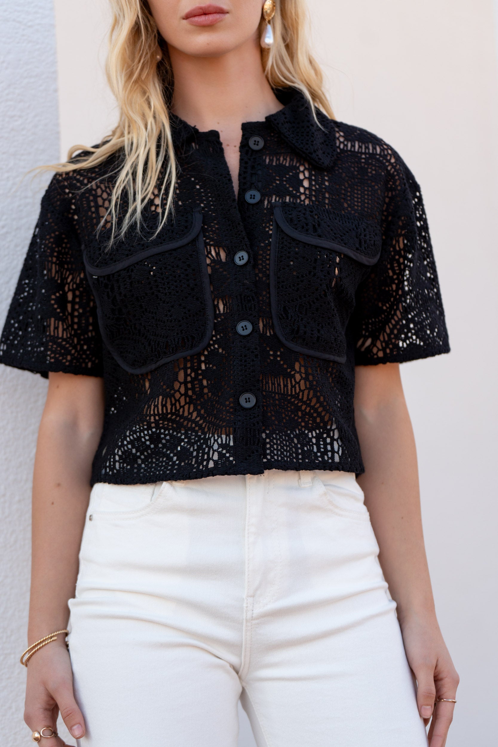 Gilet crochet Jenna avec poches plaquées