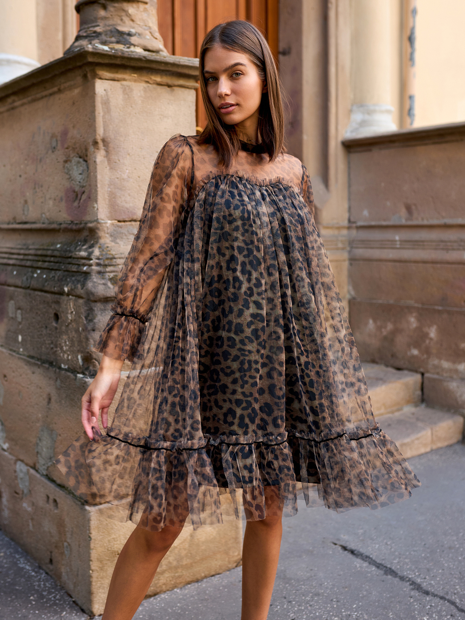 Iris Dress in Leopard Tulle