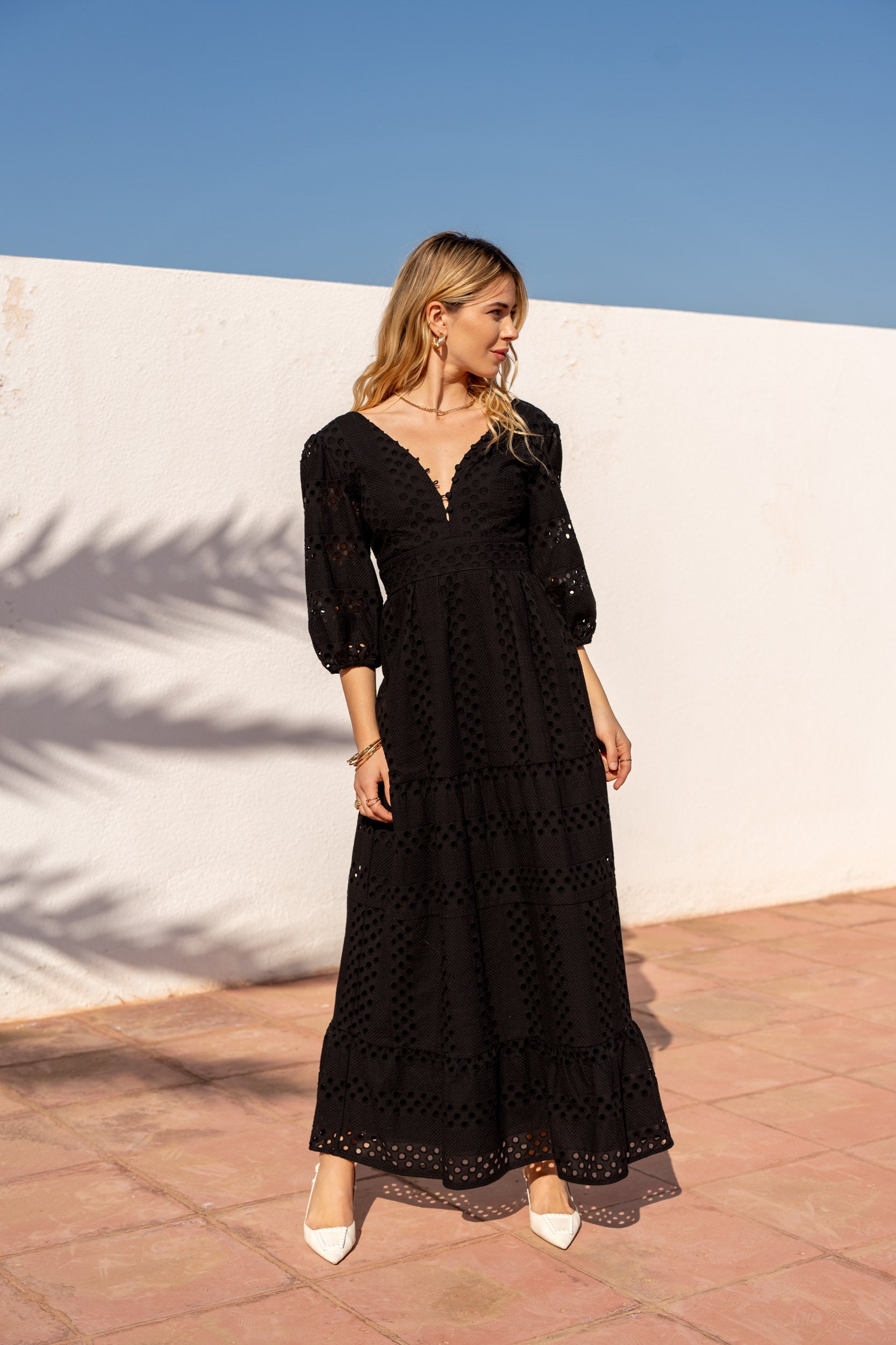 Robe longue Taylor en coton ajouré