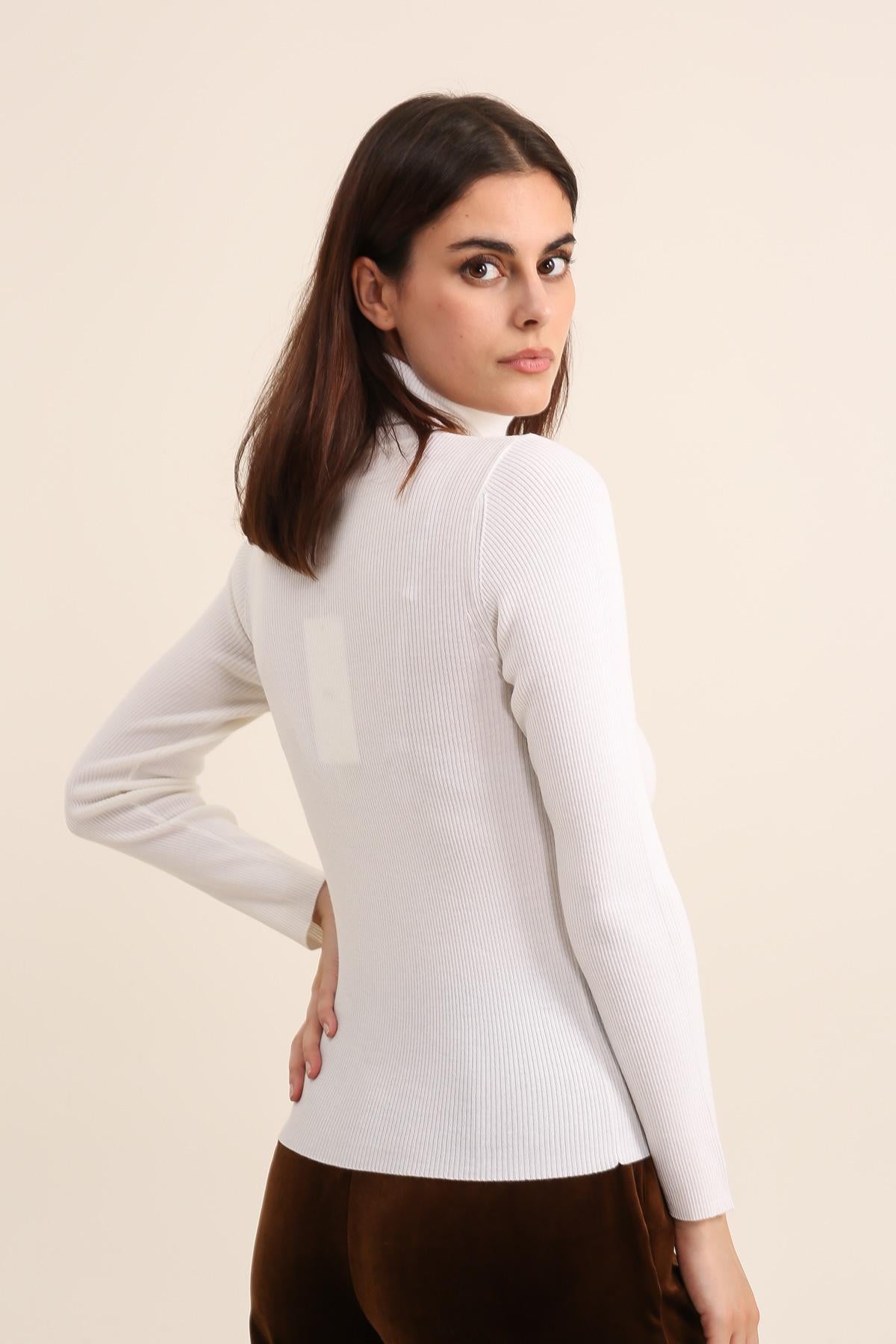 Pull col roulé côtelé en laine et lurex