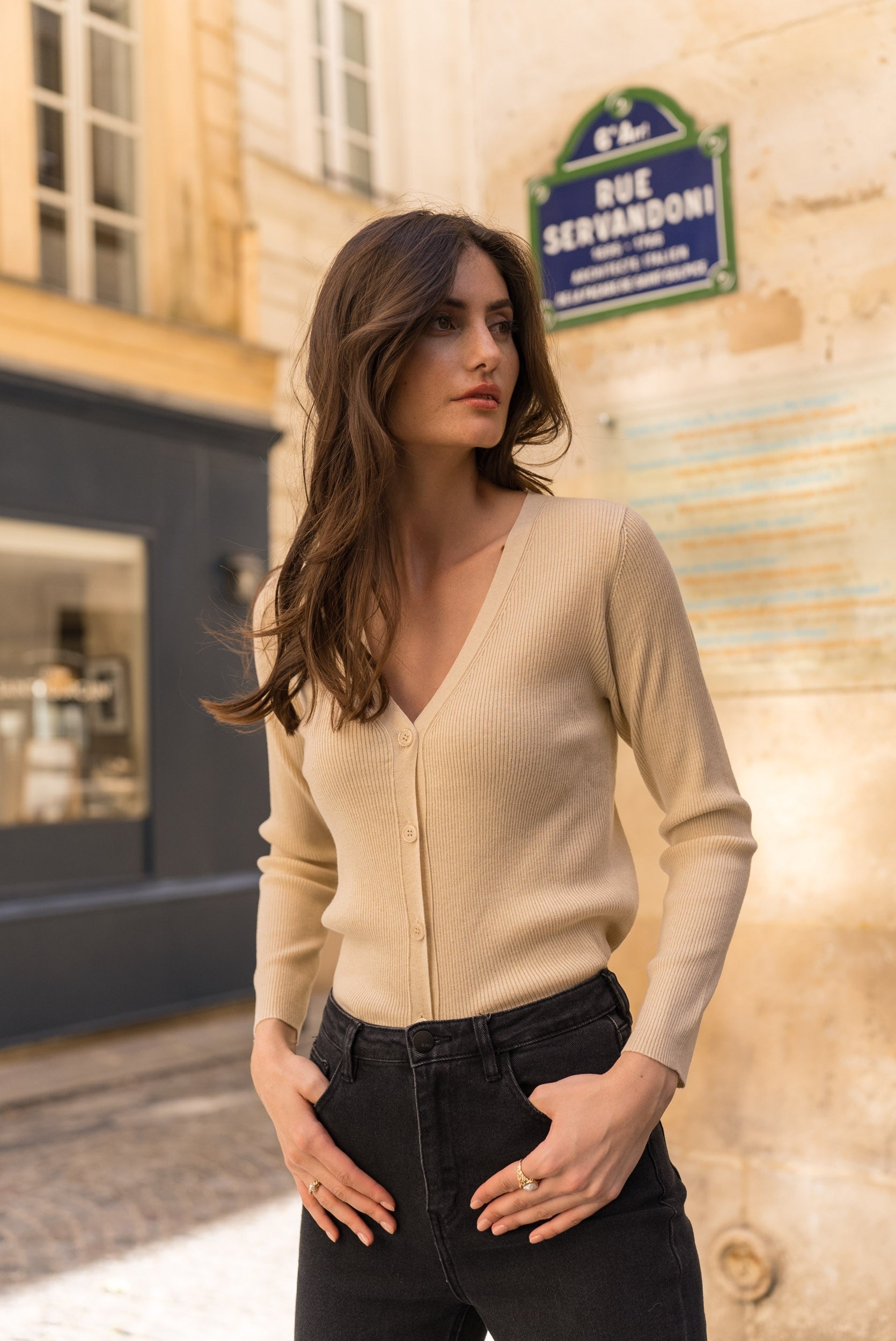 Cardigan côtelé en laine et lurex