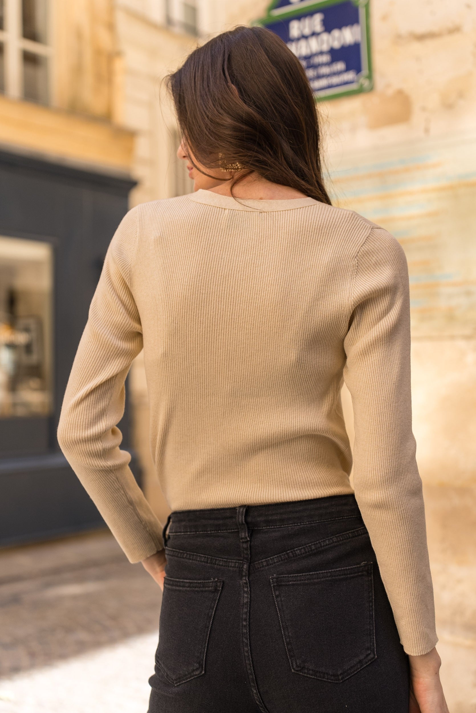 Cardigan côtelé en laine et lurex