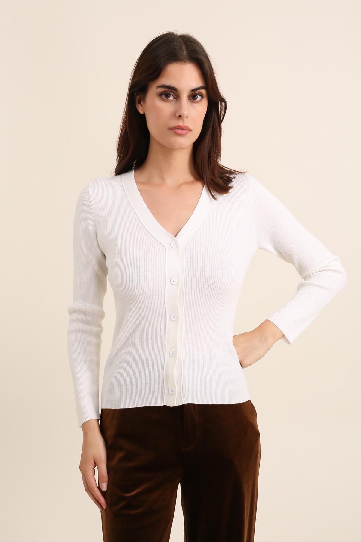 Cardigan côtelé en laine et lurex