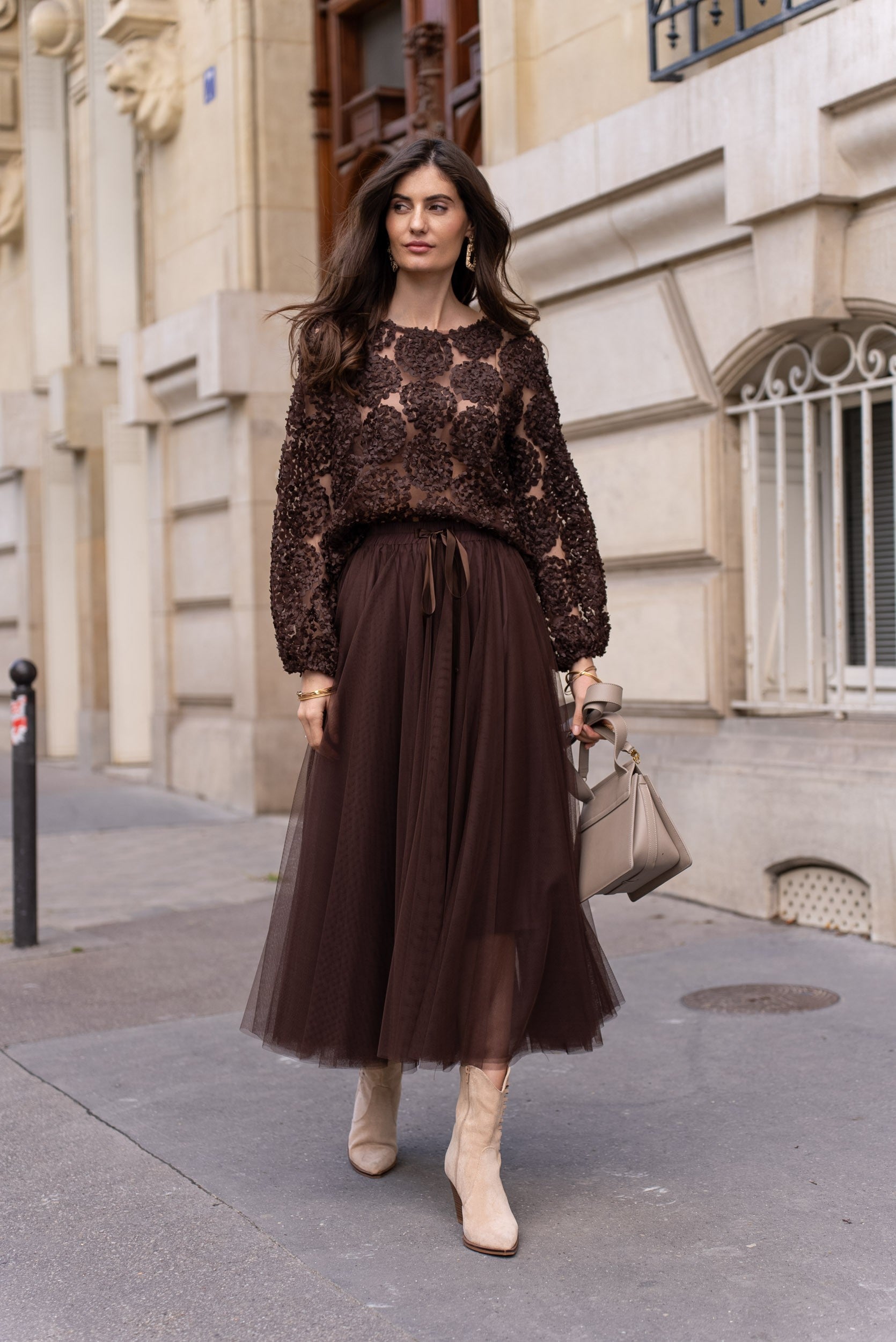 Blouse dentelle à rosaces