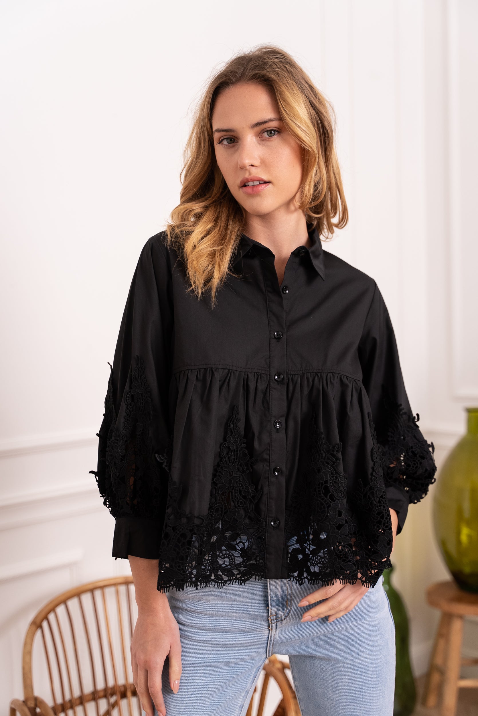 Aimie cotton and guipure shirt