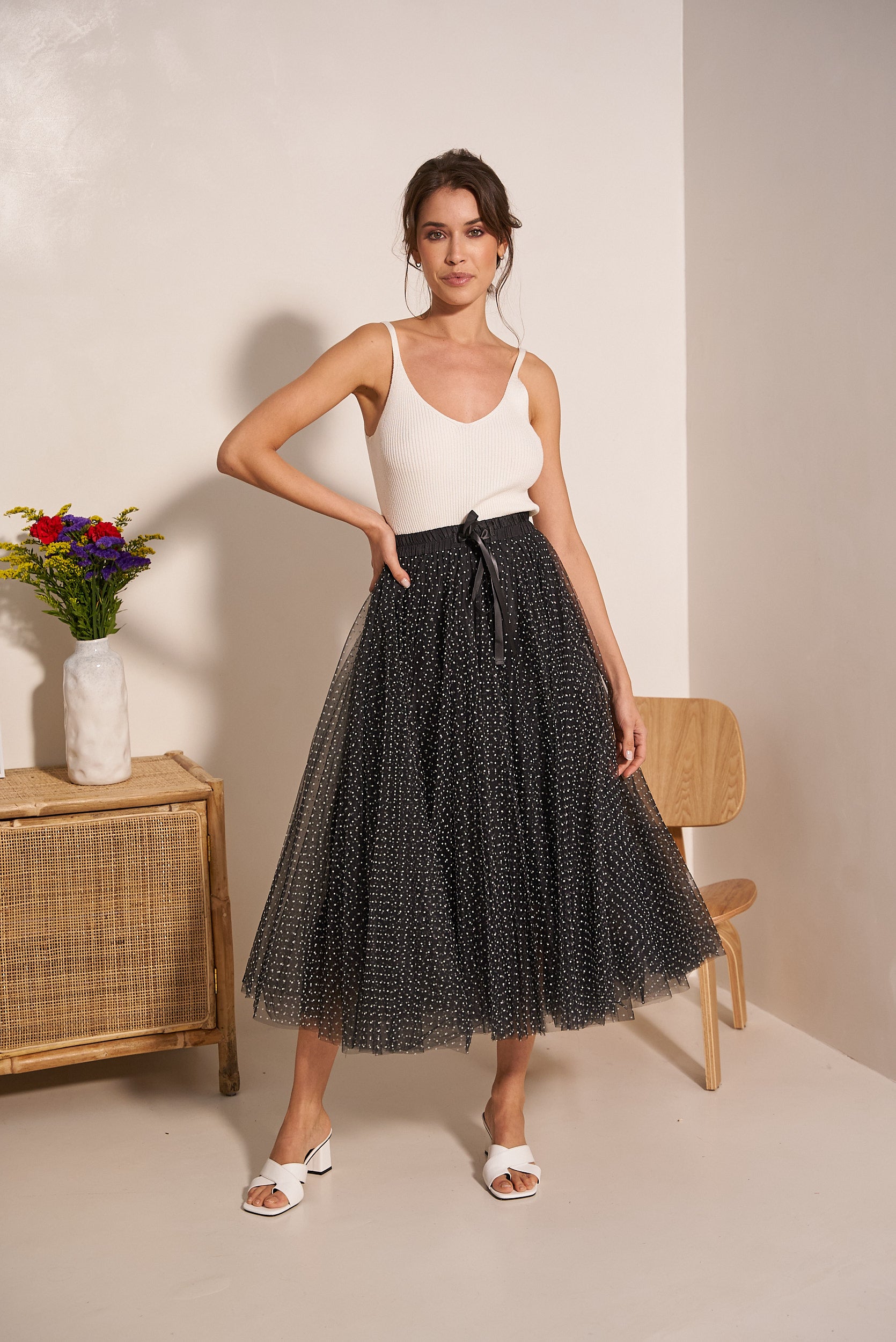 Jupe Aria en tulle plumetis à pois