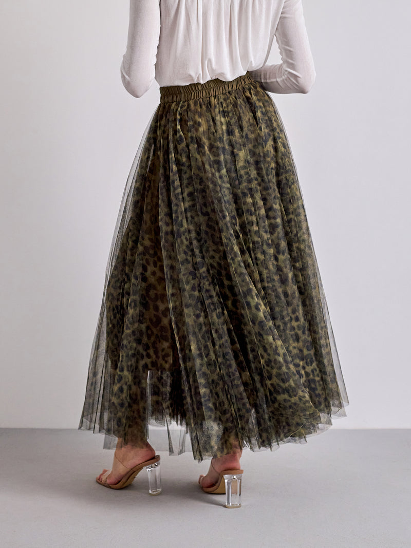 Aria skirt in small leopard tulle 