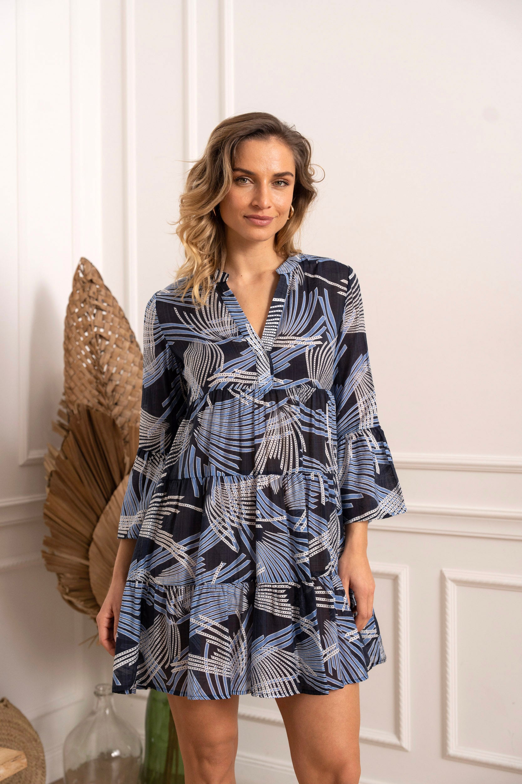 Short silk printed Saint-Tropez dress