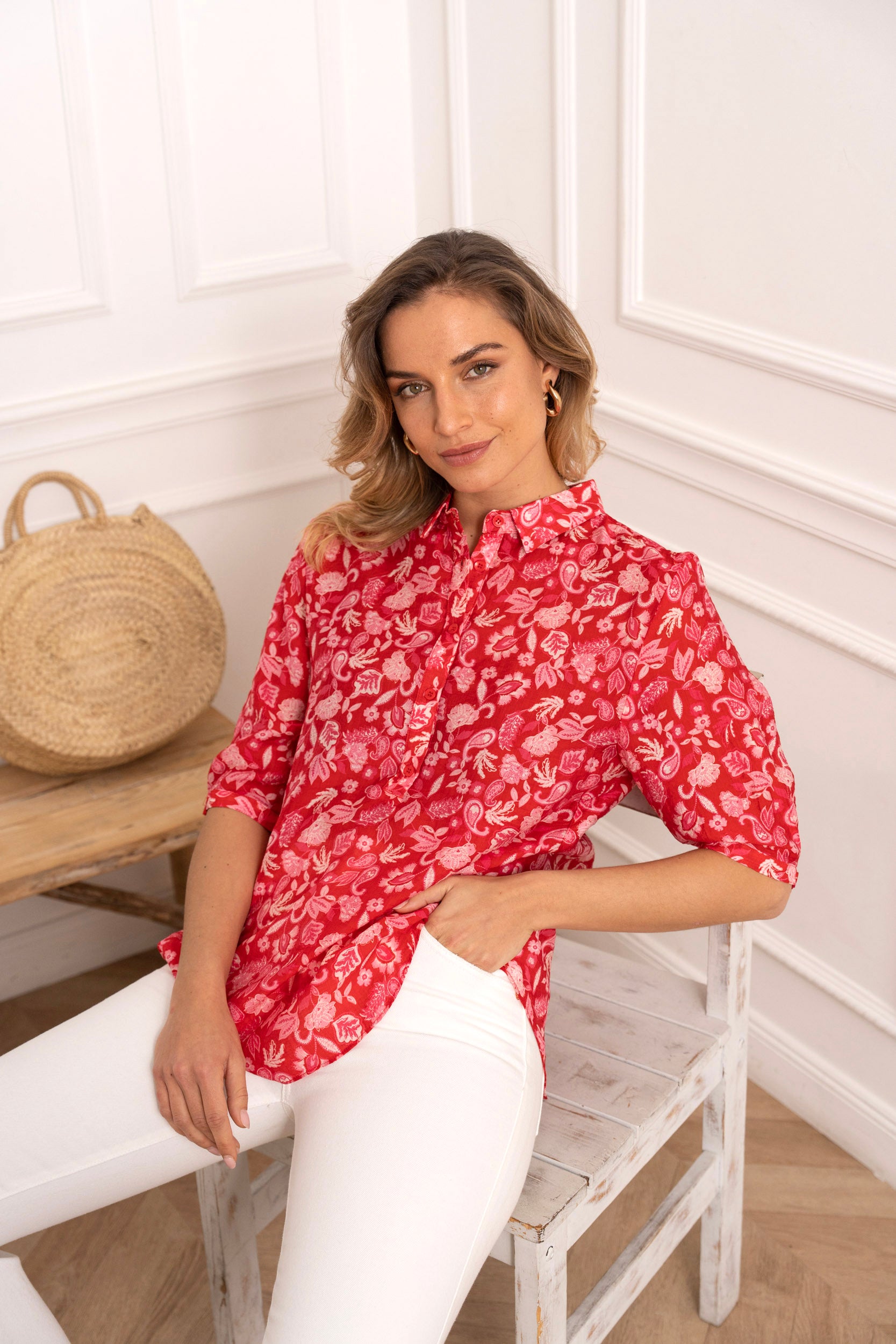 Eléna shirt in floral printed silk