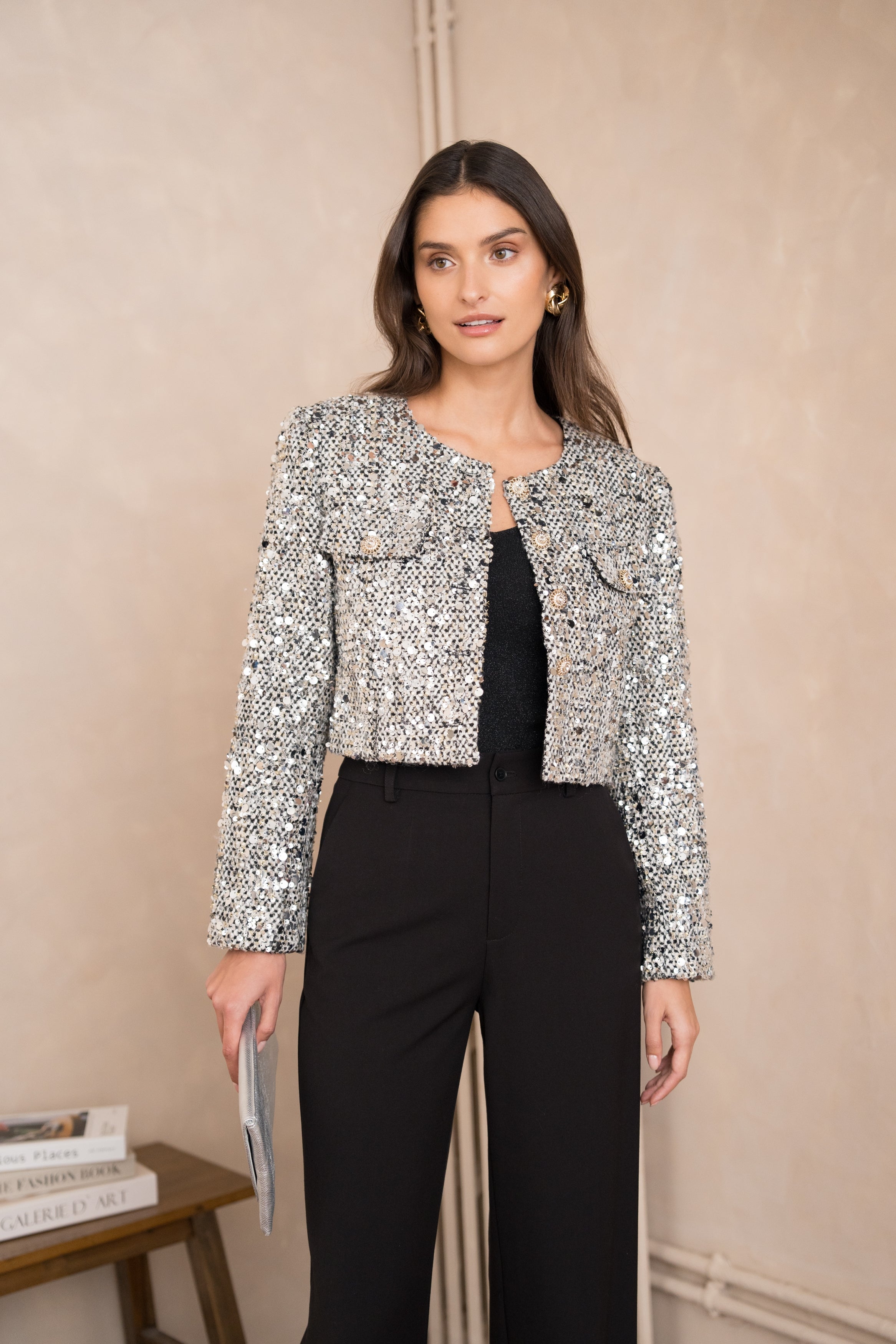 Veste courte Jenny en tweed & sequins