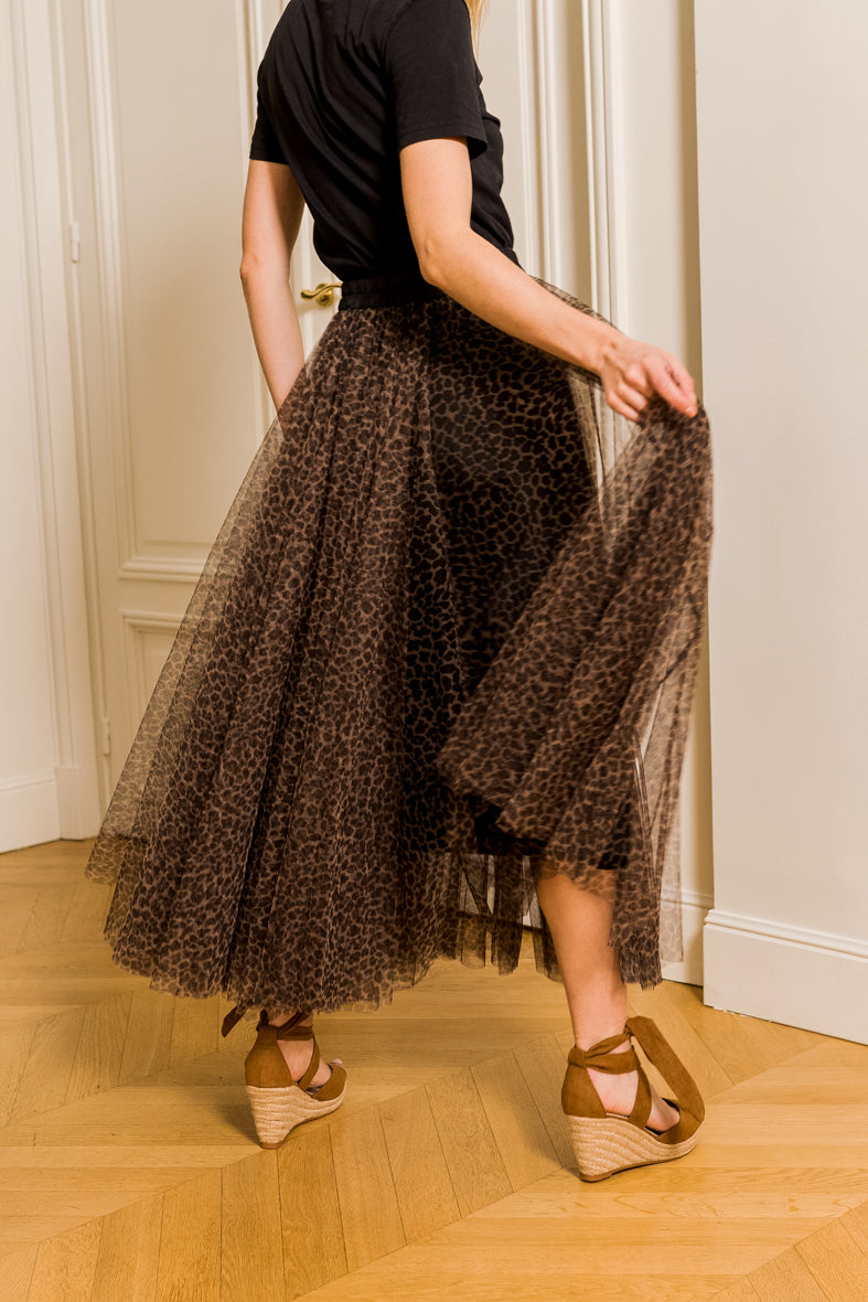 Aria skirt in small leopard tulle 